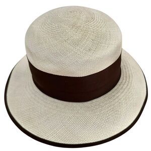 Homero Ortega Women’s Genuine Panama Straw Hat Tan Bow Medium